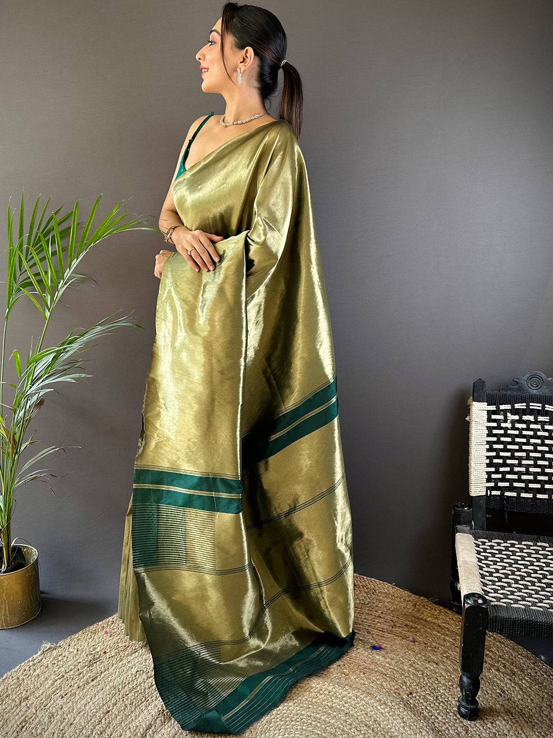 Olive Elegance Kanjivaram Saree by My Store