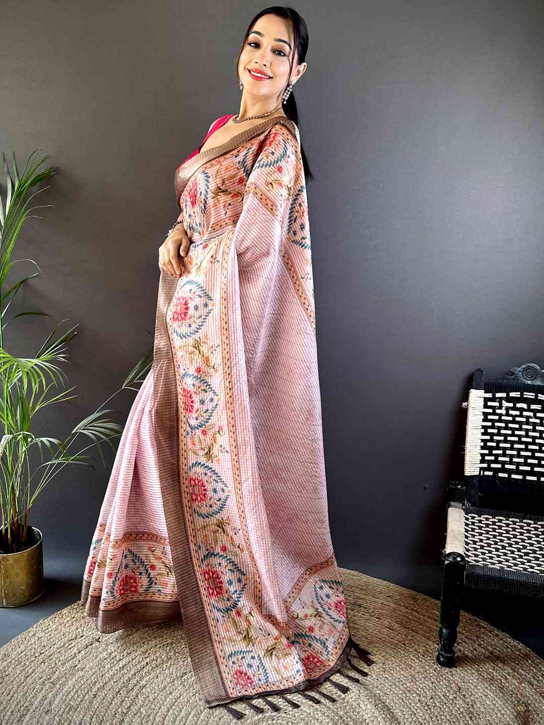 Graceful Pastel Pink Soft Silk Chex Saree by My Store