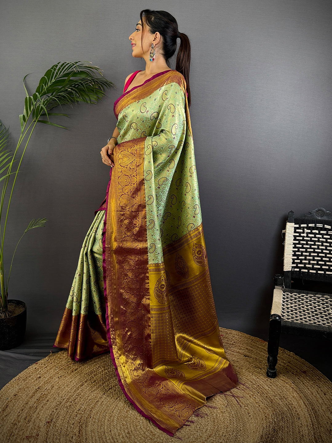 Light Green Dharmavaram Silk Saree by My Store