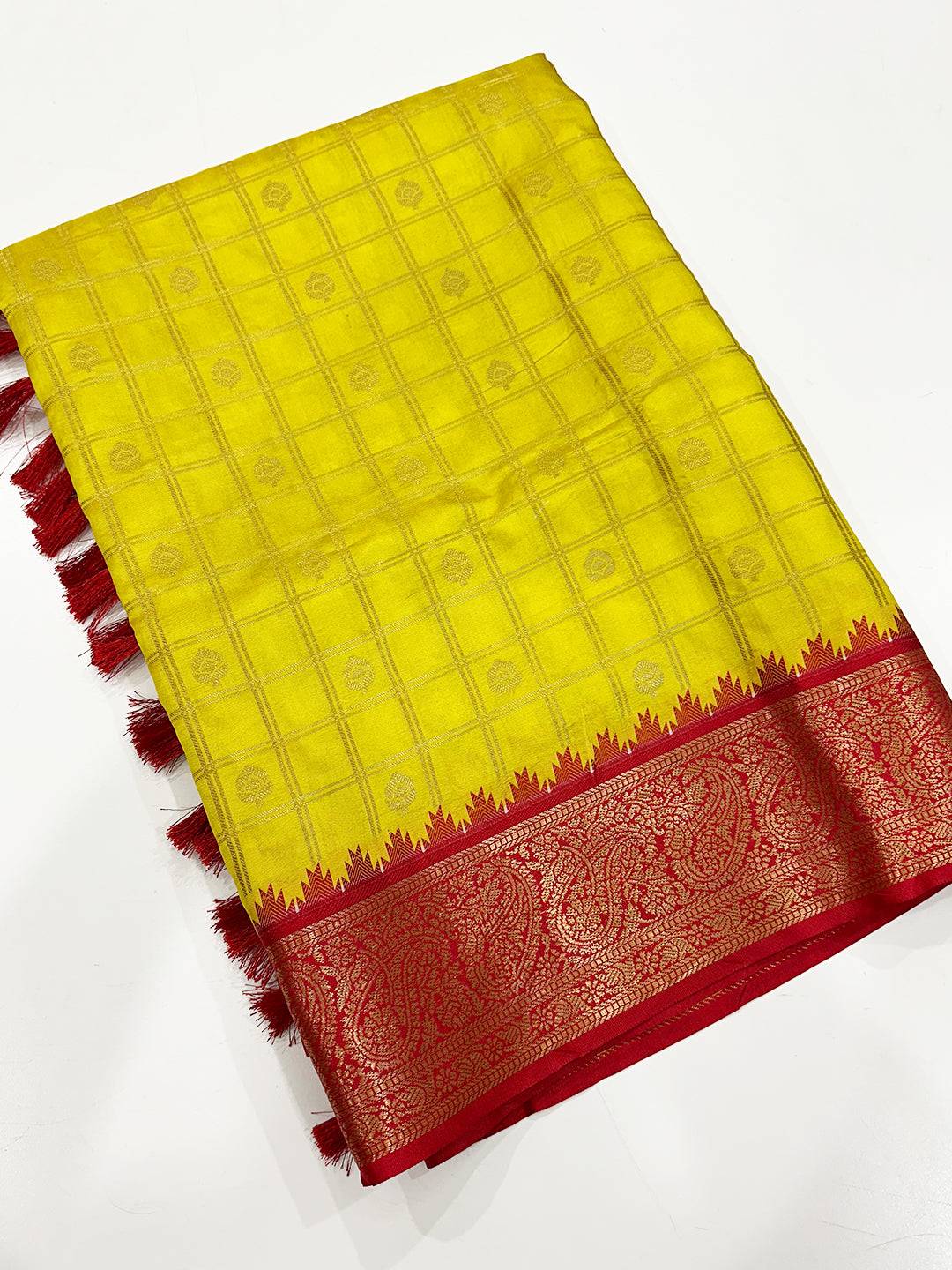 Sunshine Yellow Kovai Banarasi Silk Saree by My Store