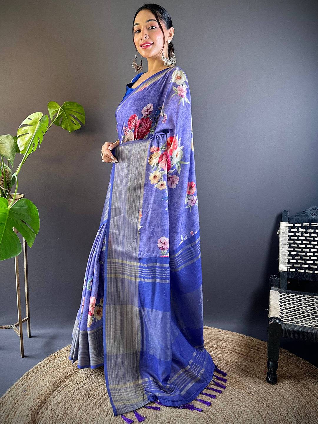 Purple Bloom Linen Saree by My Store