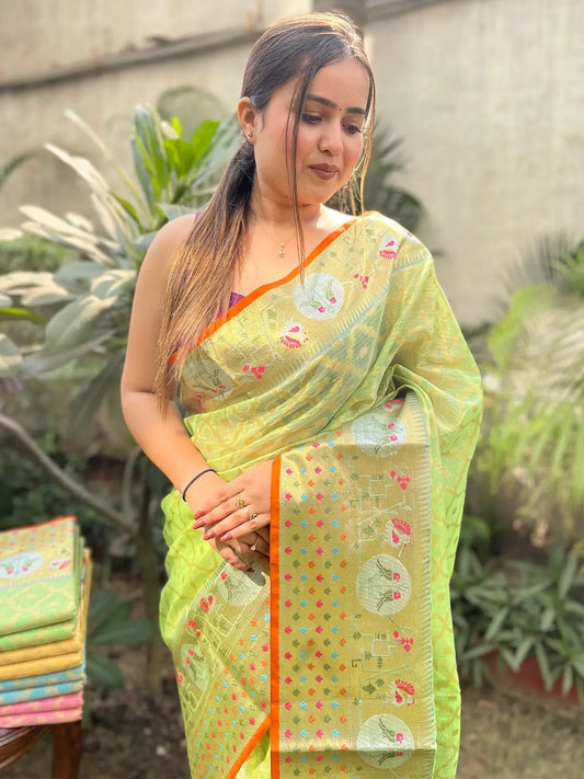Stunning Kota Doria Soft Silk Minakari Patola Weaving Saree by My Store