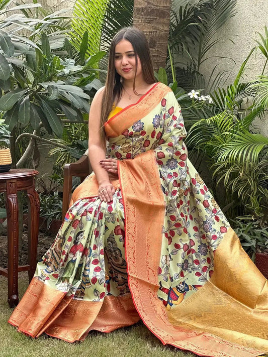 Soft Silk Kalamkari Digital Print Saree by My Store