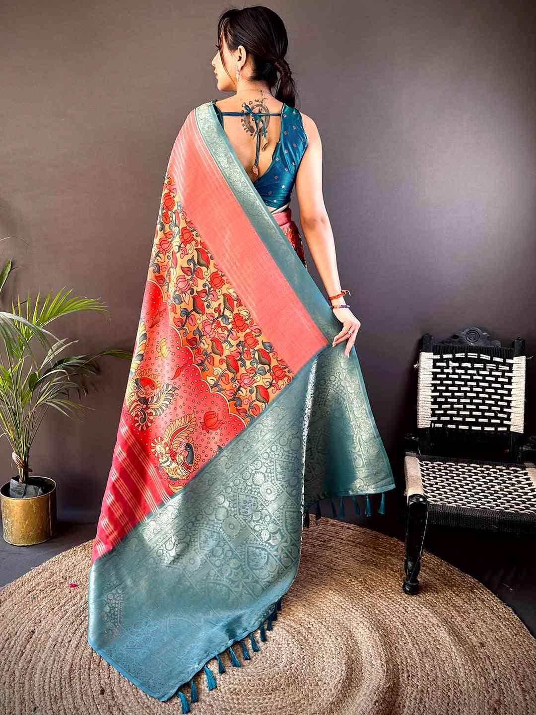 Coral Soft Crep Silk Ombre Print Saree by My Store