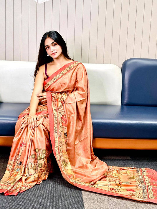 Muvel Free Hand Kalamkari Print Saree by My Store