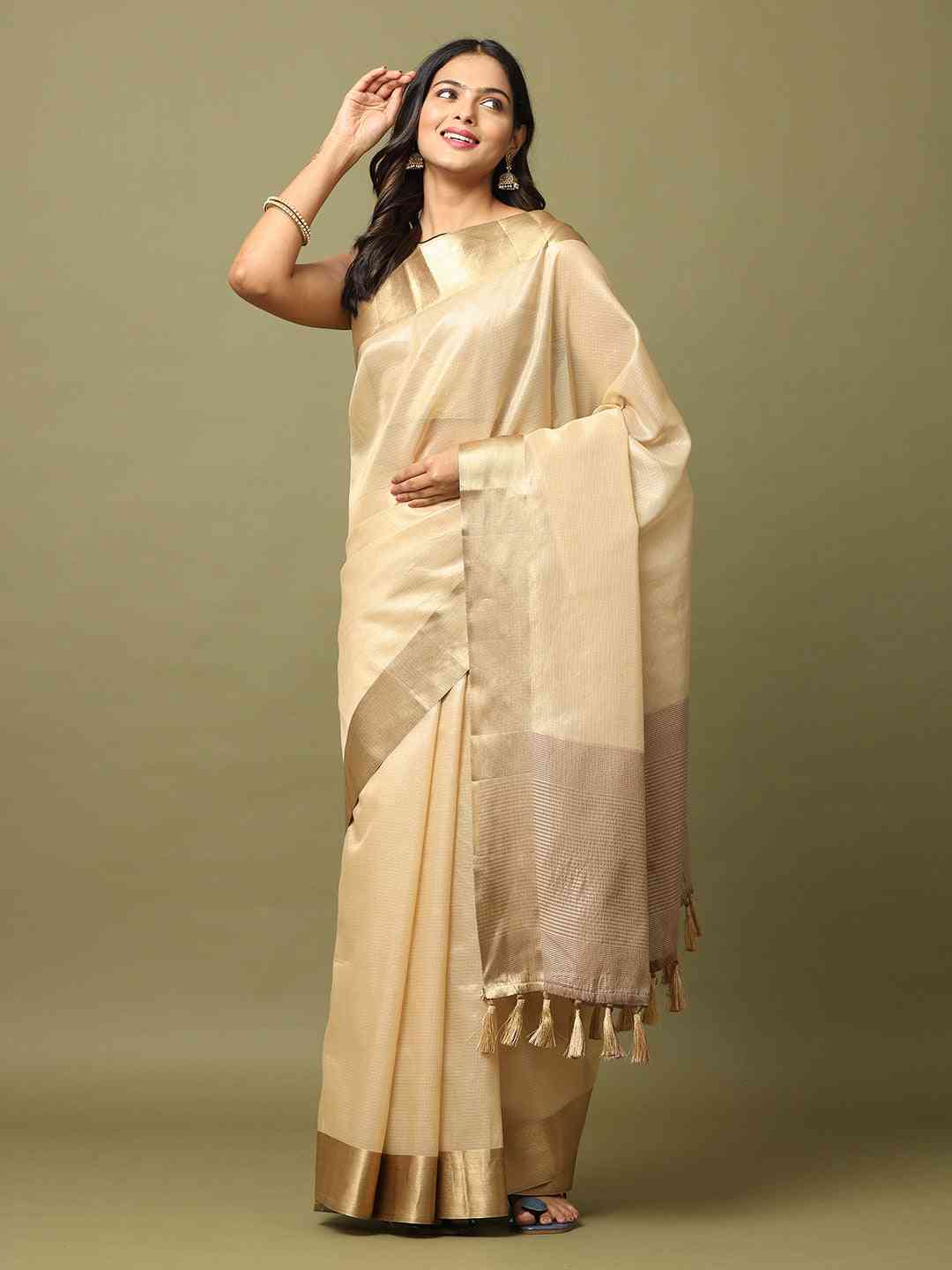 Banarasi Gold Colour Tissue Festive Wear Saree