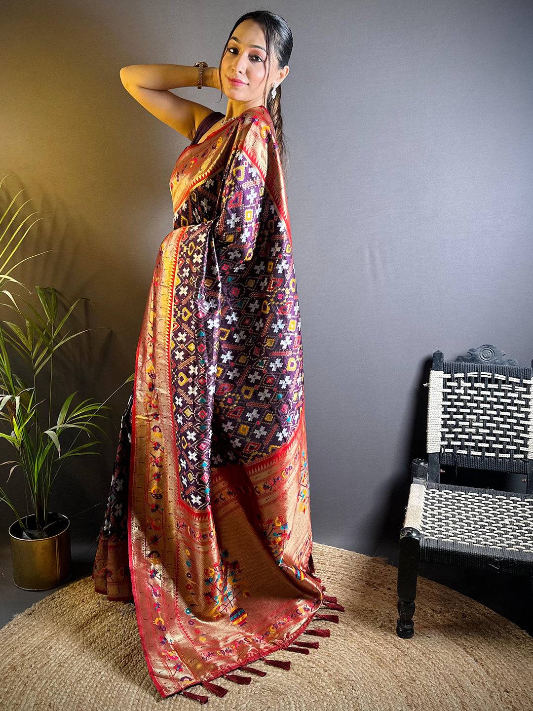 Maroon Patola Silk Zari Weaving Saree by My Store