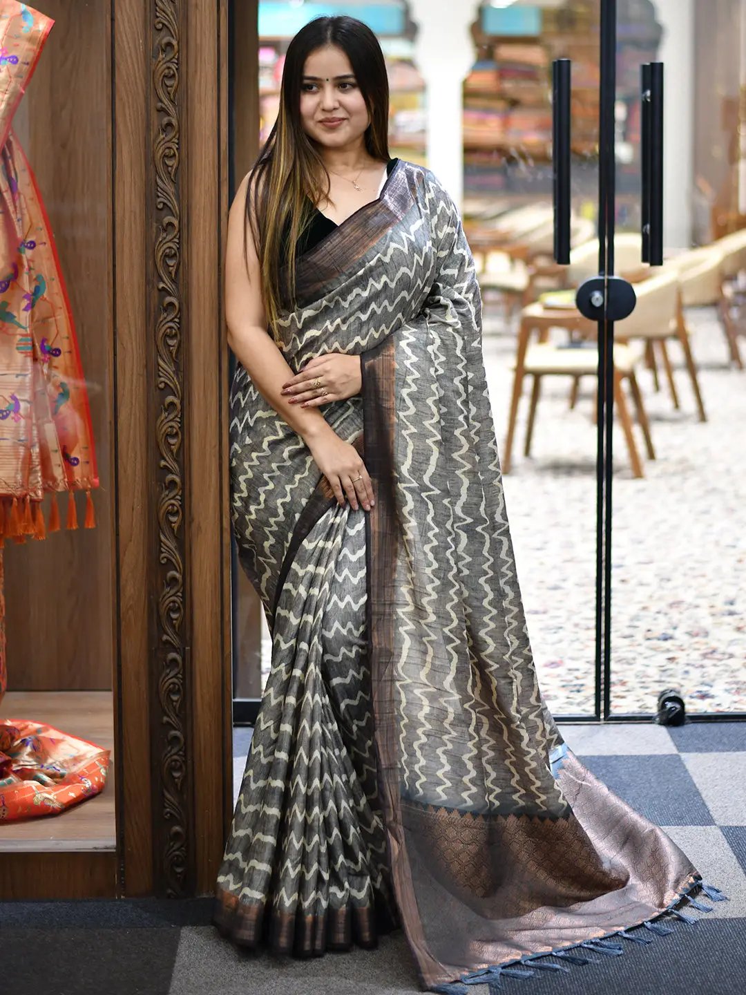 Beautiful Pure Tussar Ghicha Silk Digital Print Saree