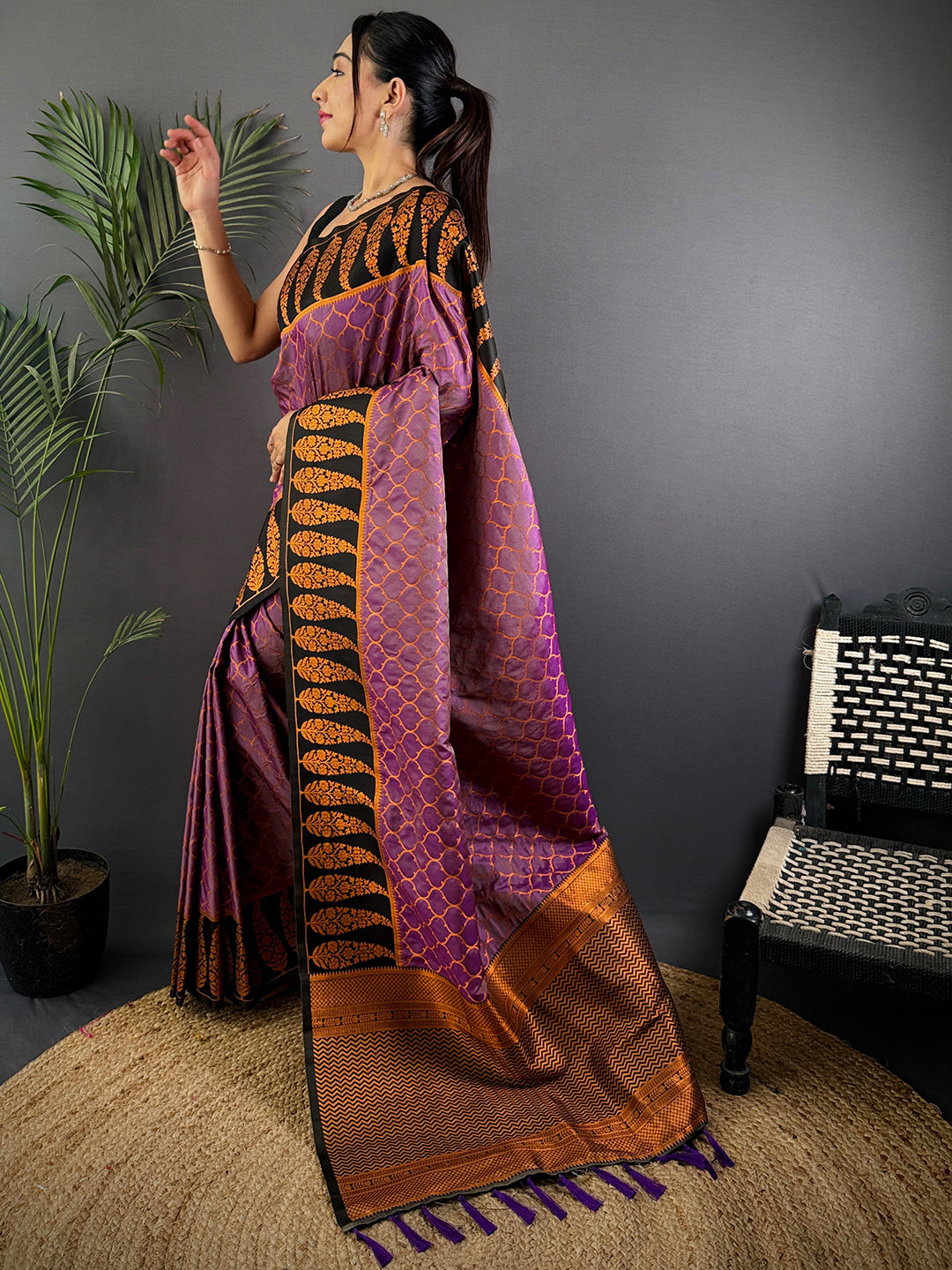 Lavender Soft Banarasi Katan Silk Saree by My Store