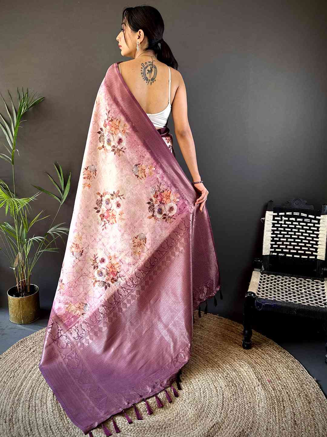 Mauve Kanjivaram Digital Silk Saree by My Store