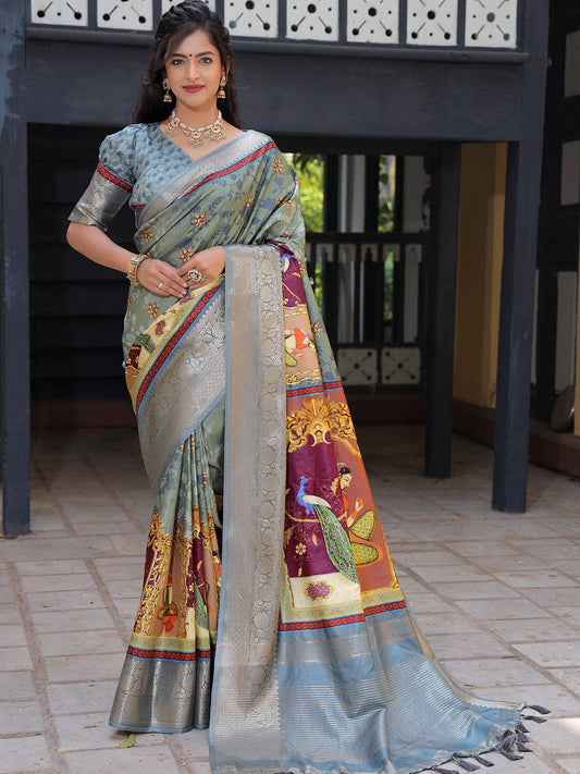 Pure Viscose Dola Silk Saree With Zari Weaving Pallu In Light Blue Colour - Luxe by My Store