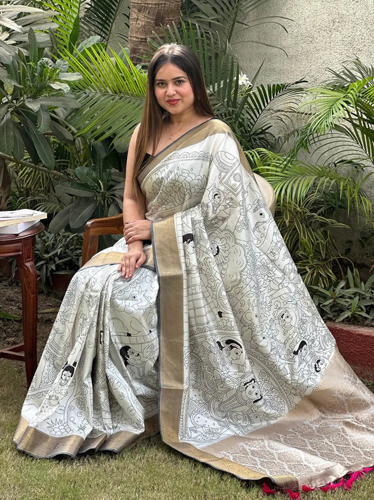 Stunning Kalamkari and Block Print Work Saree by My Store