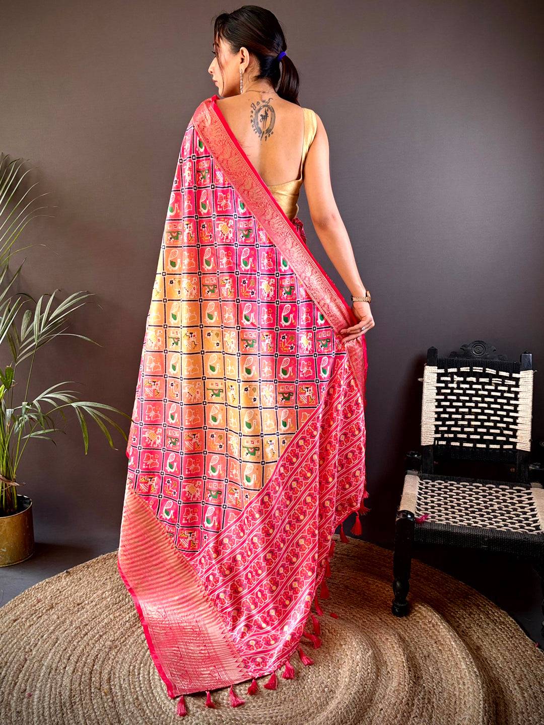 Ombre Peach Soft Silk Patola Print Saree by My Store
