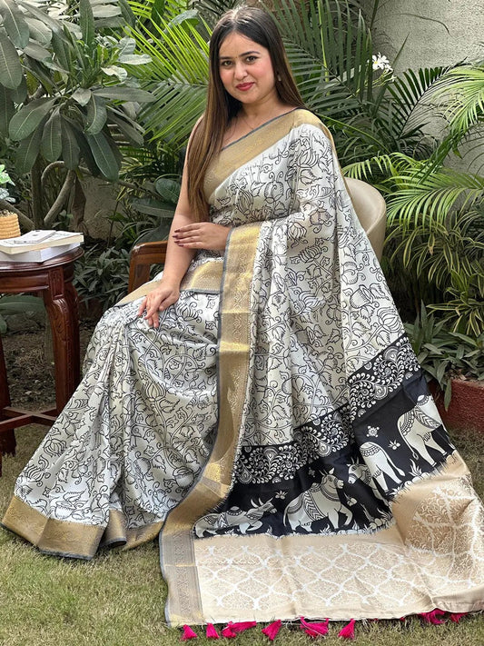 Stunning Kalamkari and Block Print Work Saree by My Store
