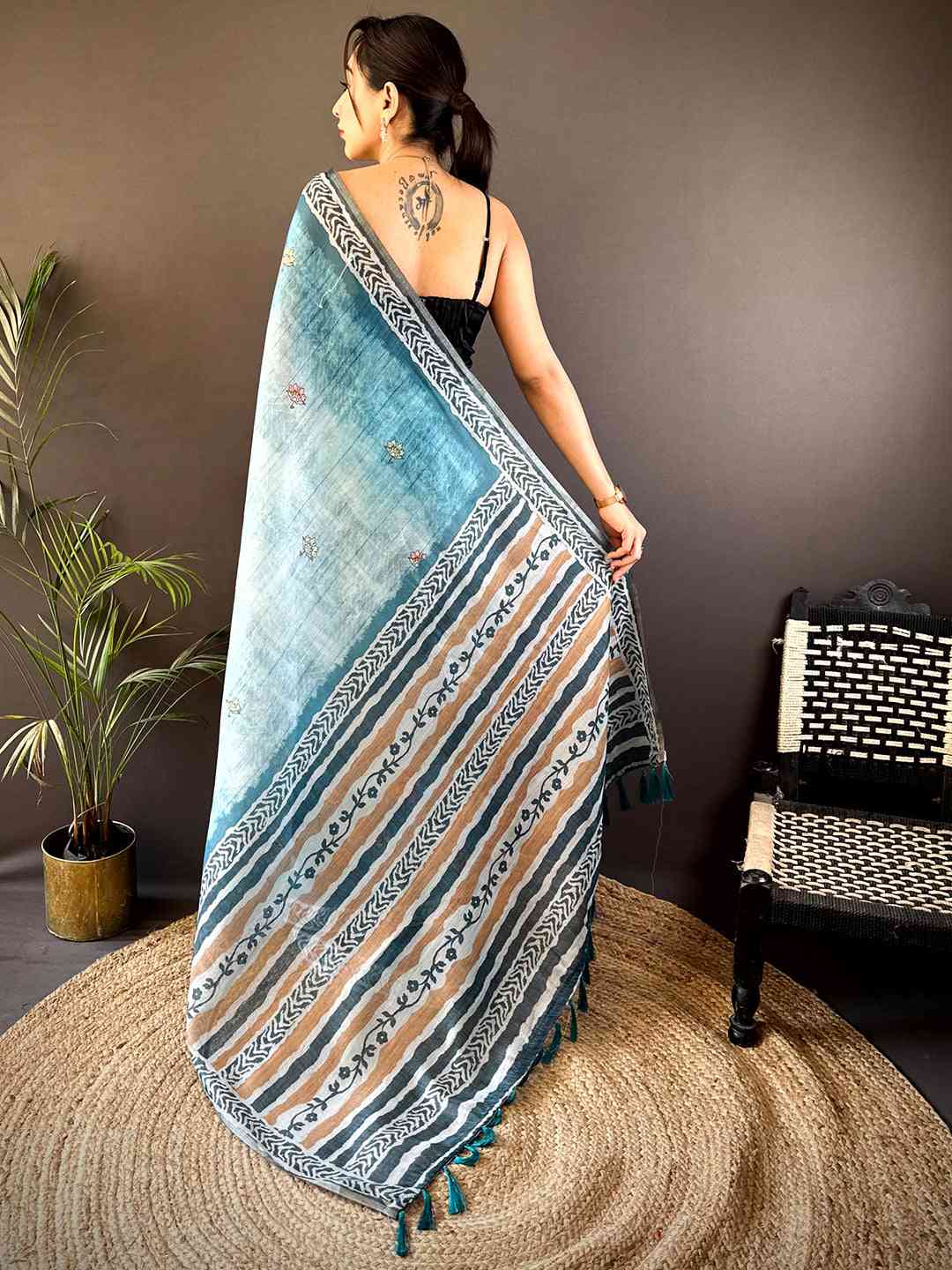 Blue Tissue Digital Print Saree by My Store