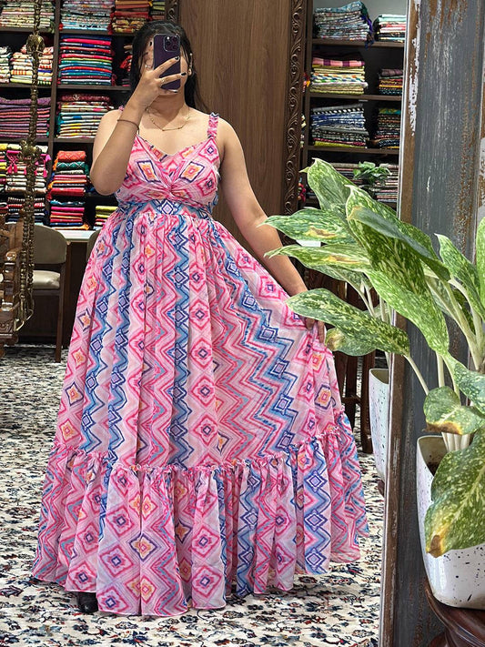 Primrose Pink Paan Neck Dress by My Store