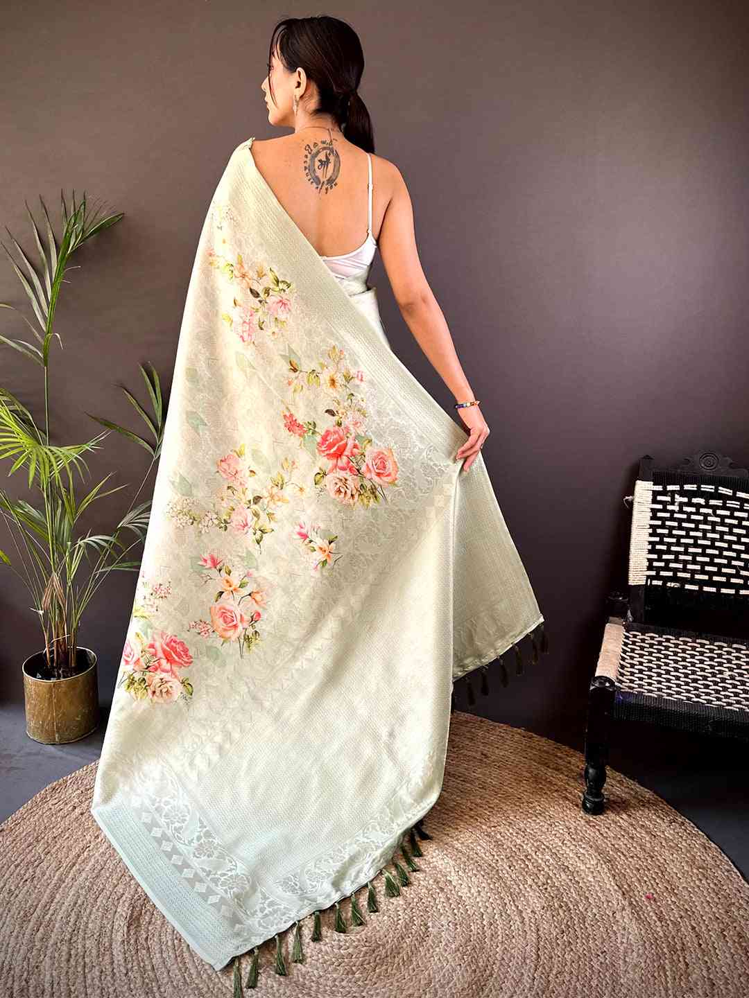 Light Green Kanjivaram Digital Silk Saree by My Store