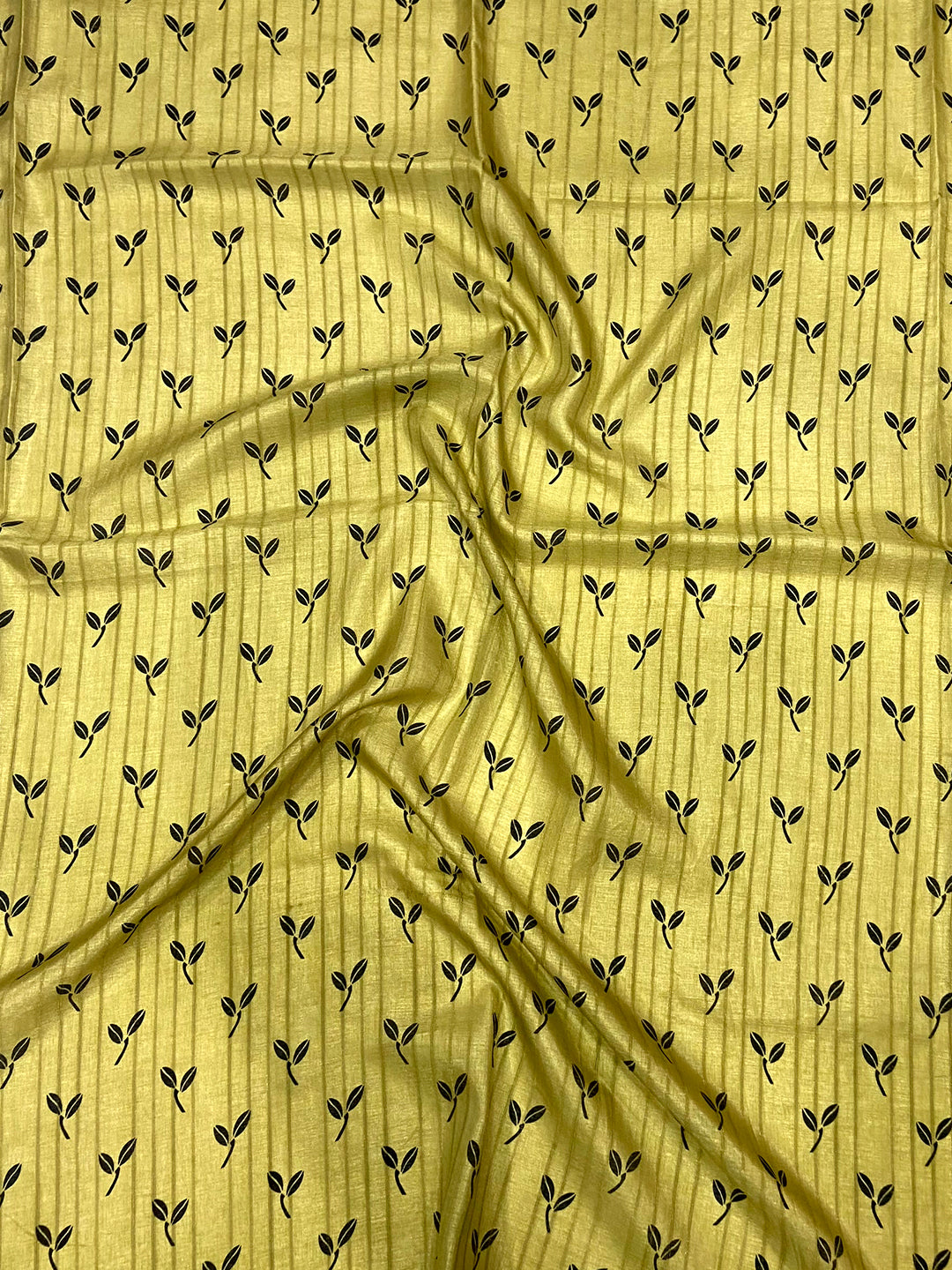 Mustard Yellow Ghicha Leaf Print Saree by My Store