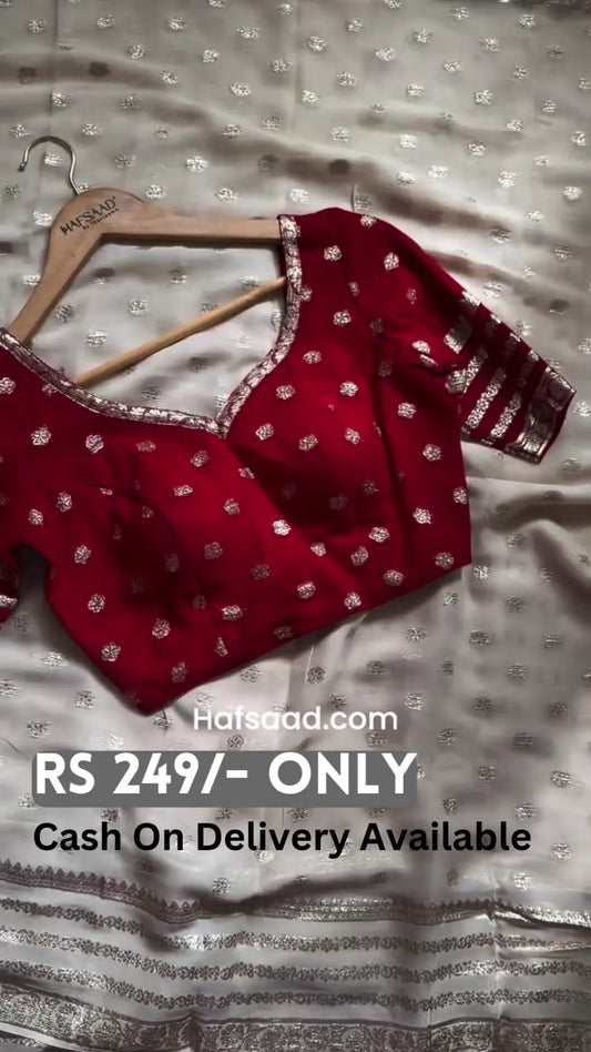 Red Embroidered Silk Blouse with Silver Detailing - My Store