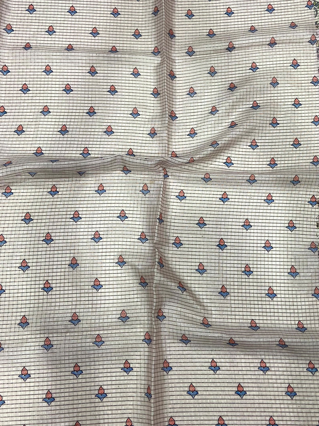 Light Pink Chanderi Madhubani Black Chex Saree by My Store