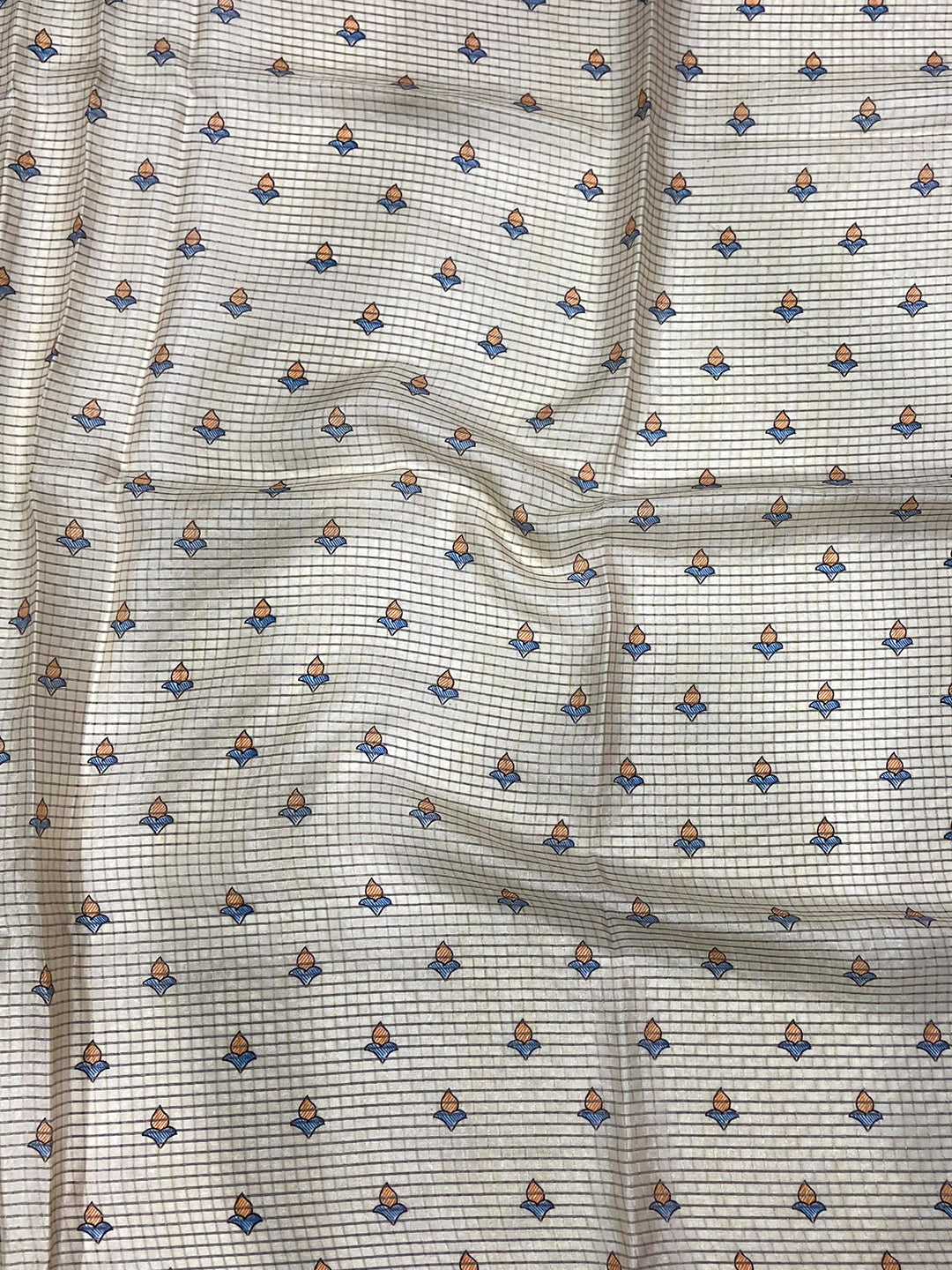 Off White Chanderi Madhubani Black Chex Saree by My Store