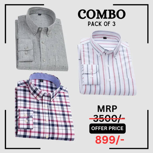 StichButton 100% Anti Wrinkle Imported Cotton Latest Formal Shirts (Combo Pack of 3) The Largest Online Store