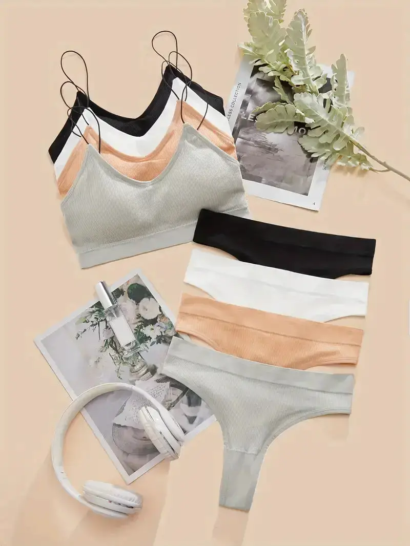 Women's Lightly Padded Wire Free Bra Panty Lingerie Set for Girl's Combo (Pack of 4) - My Store