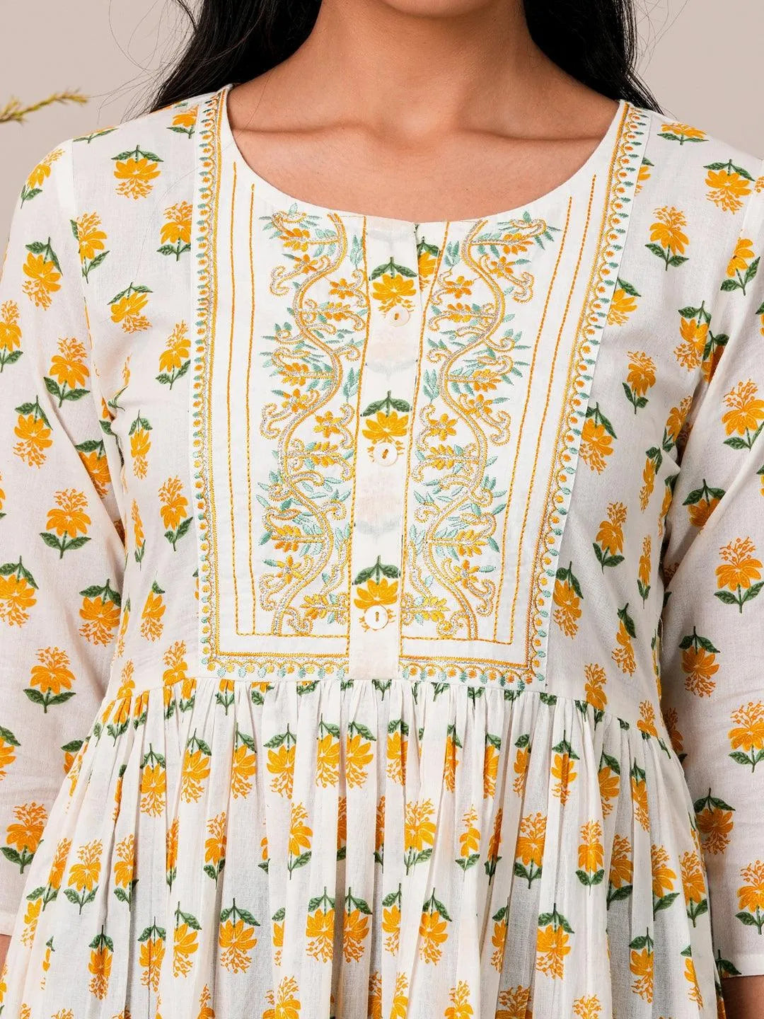 White Printed Cotton Fit and Flare Dress