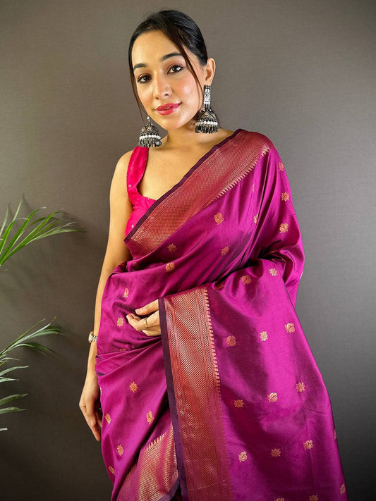 Deep Wine Copper Elegance Soft Silk Saree by My Store
