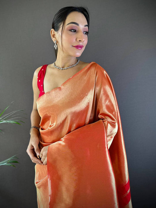 Coral Elegance Kanjivaram Saree by My Store