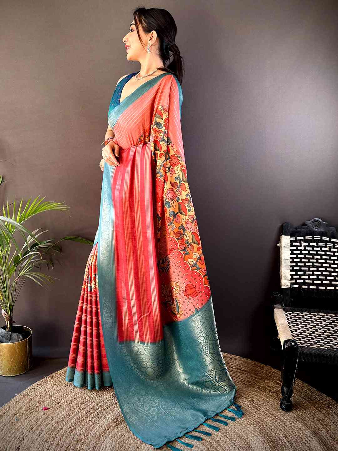 Coral Soft Crep Silk Ombre Print Saree by My Store