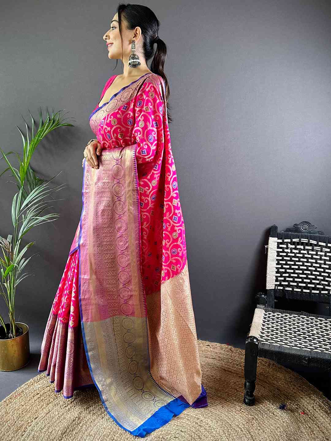 Magenta Minakari Ikkat Print Saree by My Store