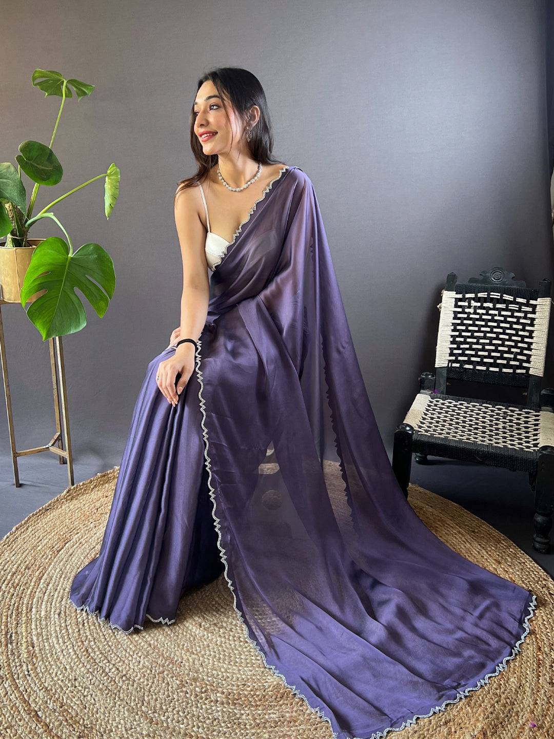 Lavender Frost Rangoli Silk Saree by My Store