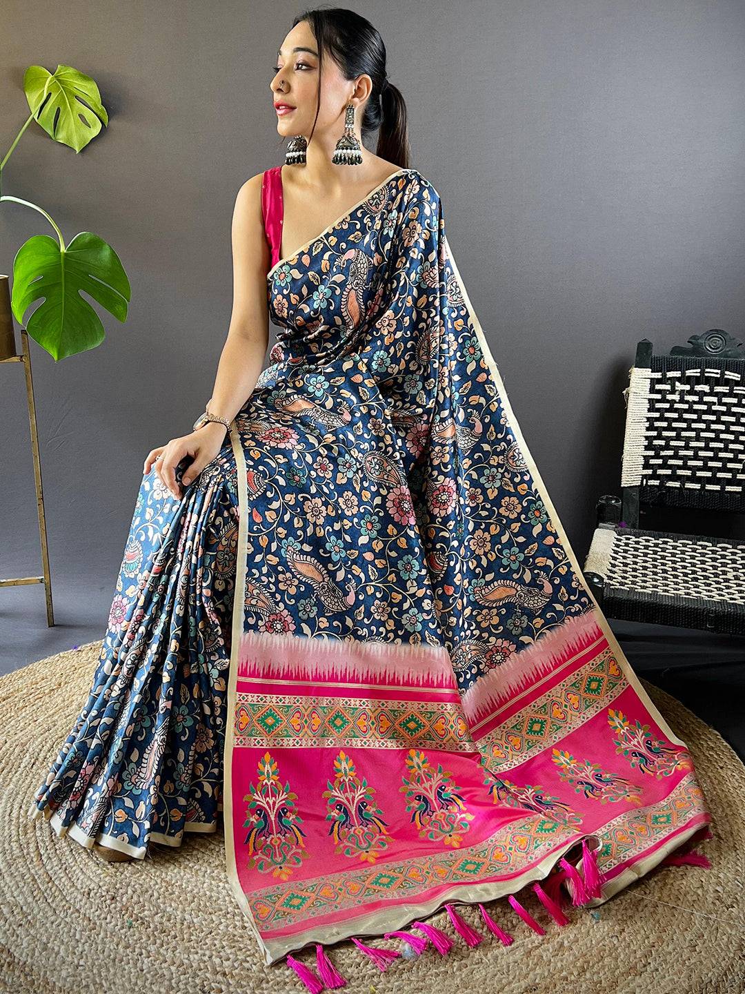 Navy Blue Elegance Gamthi Saree by My Store
