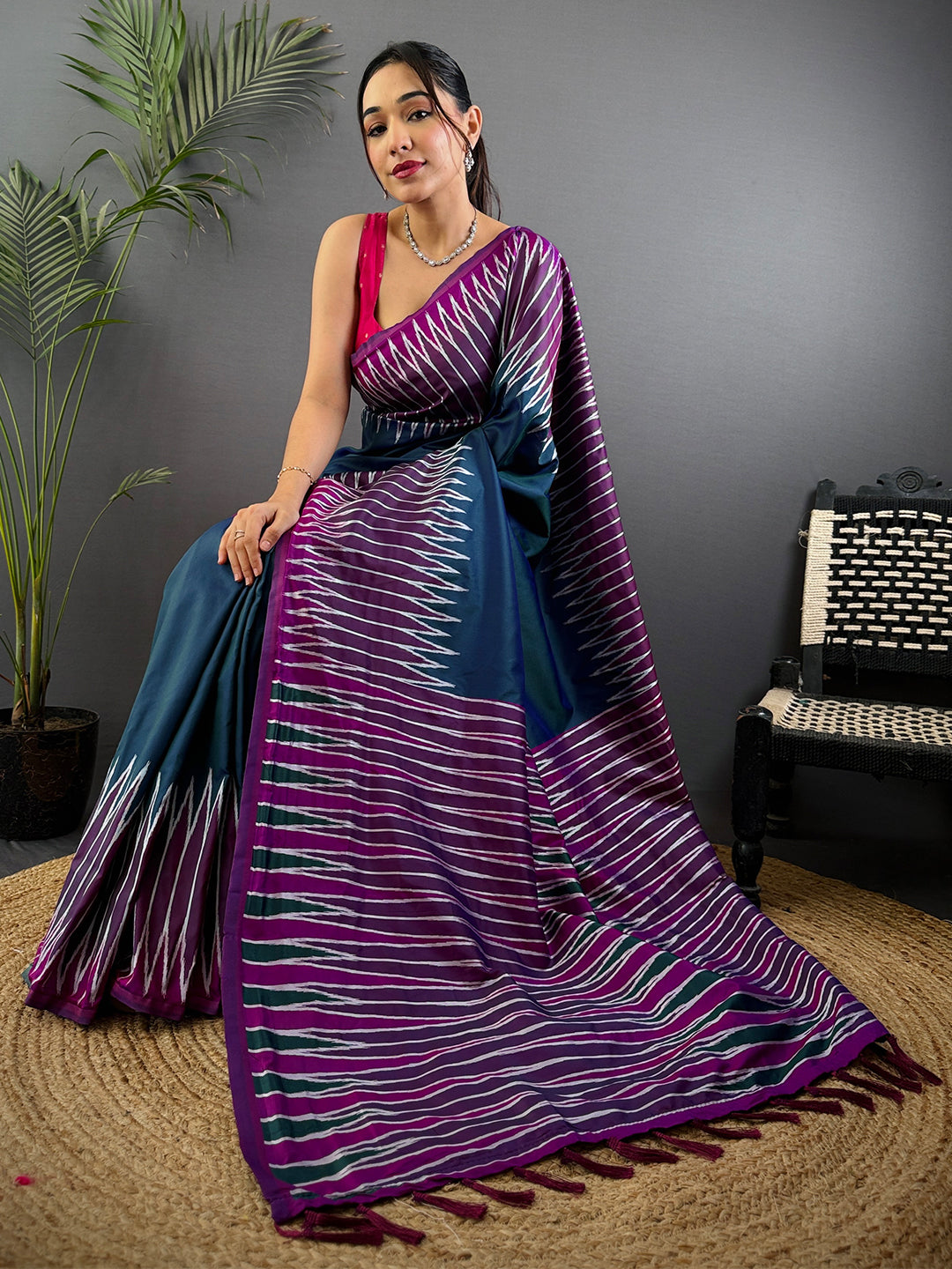 Blue Soft Silk Ikkat Zari Weaving Saree