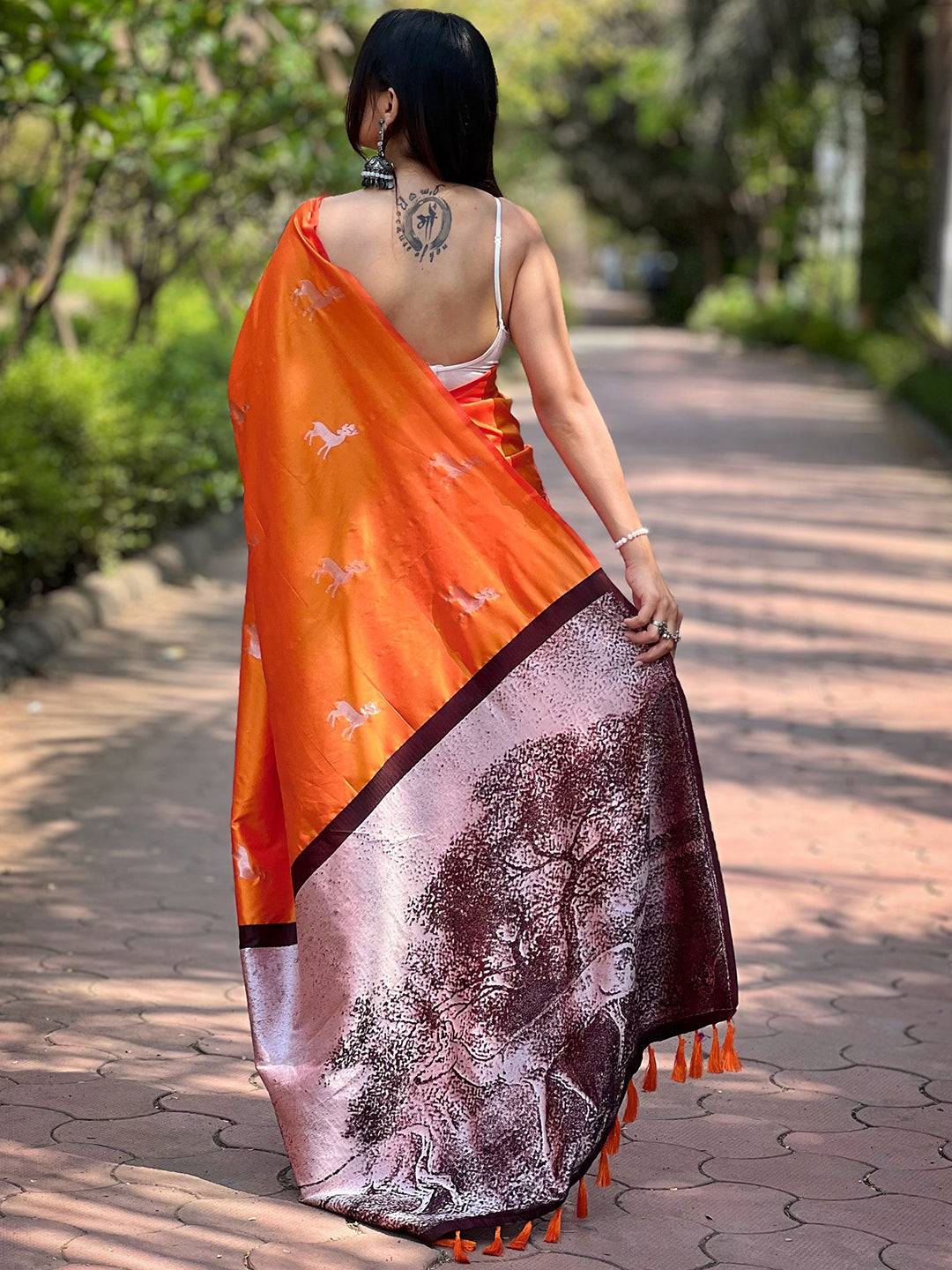 Orange Soft Silk Saree With Postar Weaving Zari Pallu by My Store