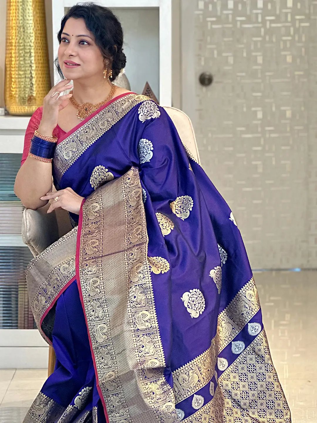 Purple Banarasi Silk Kanchi Zari Weaving Saree by My Store