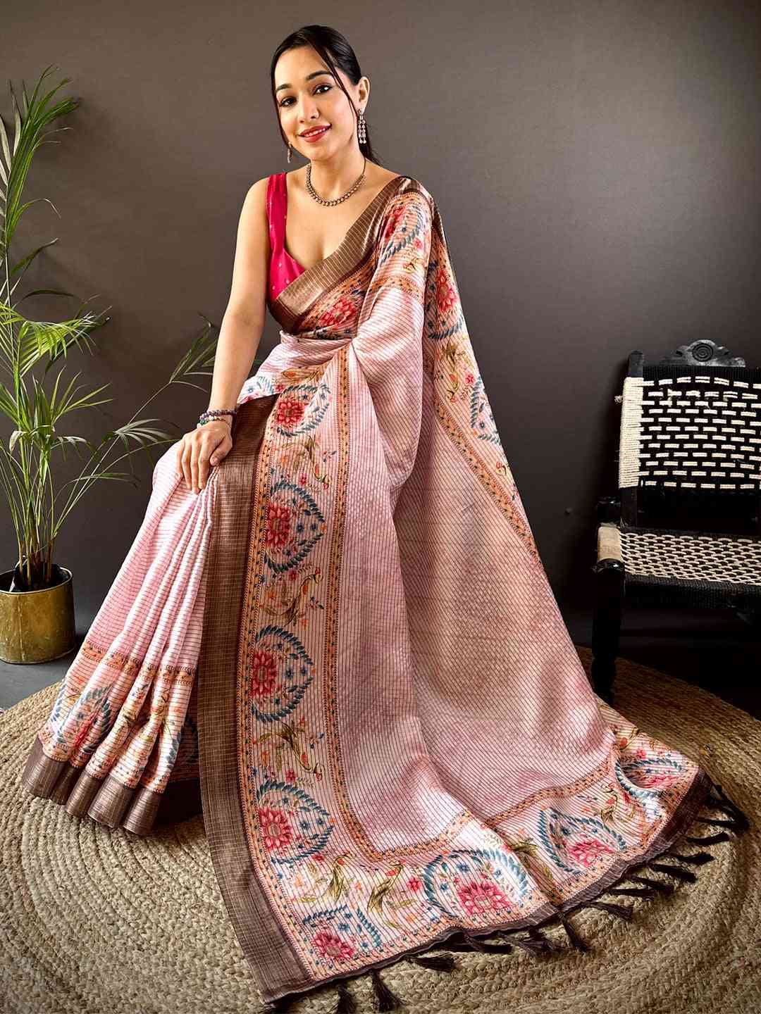 Graceful Pastel Pink Soft Silk Chex Saree by My Store