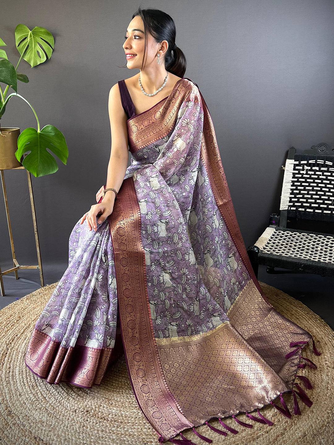 Lavender Kalamkari Kota Saree by My Store
