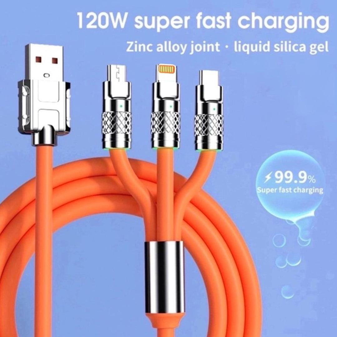 Tecsox 3 in 1 120W Fast Charging Cable | For iOS & Android