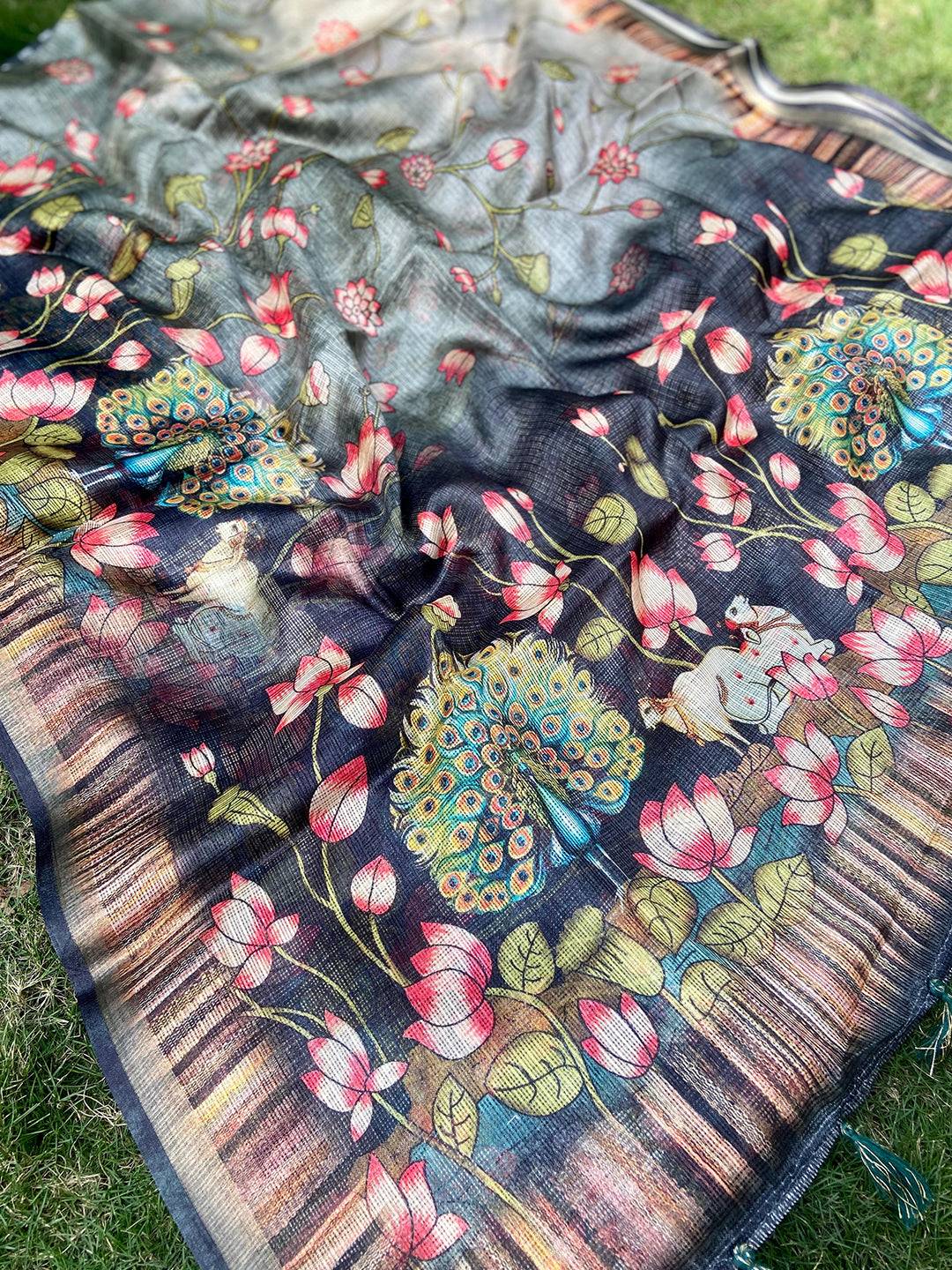 Beautiful Soft Kota Doriya Silk Saree with Pichwai Prints and Rich Pallu