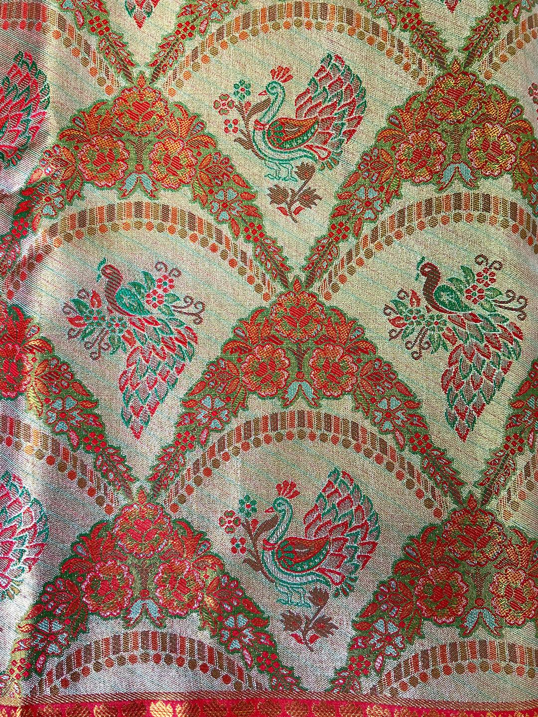 Majestic Deep Red And Gold Peacock Saree by My Store