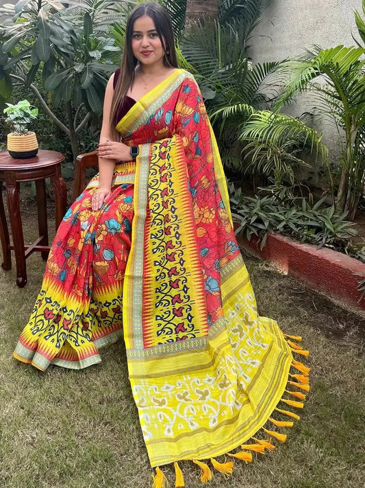Floral Ikkat Printed Party Wear Saree by My Store