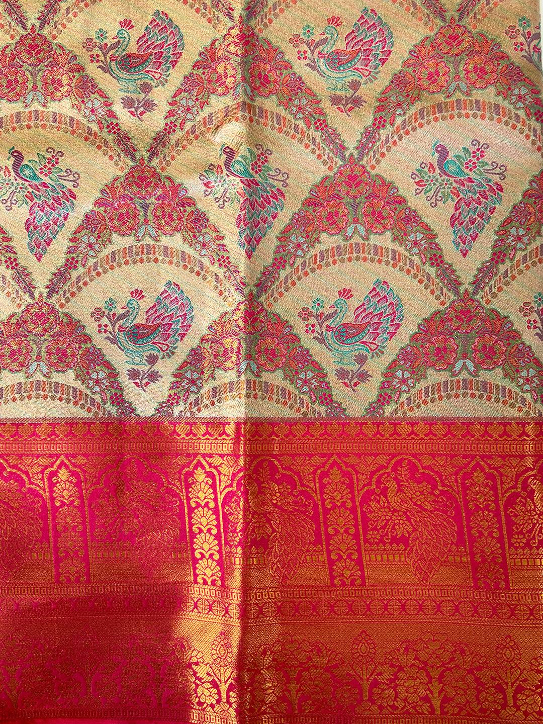 Majestic Red And Gold Peacock Saree by My Store