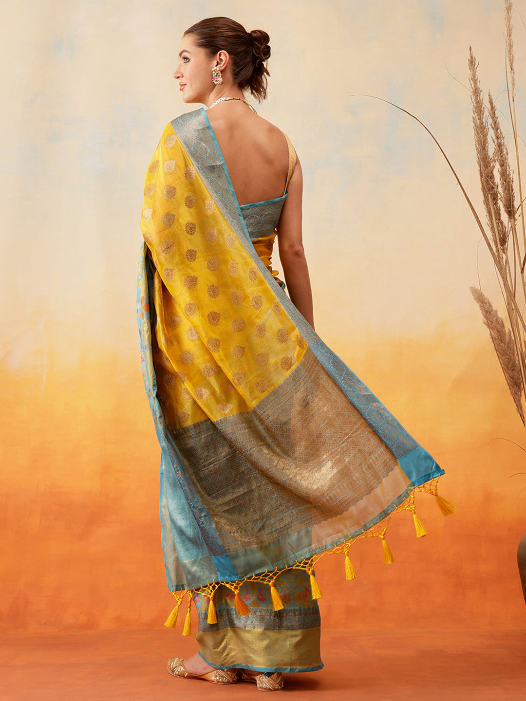 Vibrant Yellow Ethnic Motifs Banarasi Silk Saree