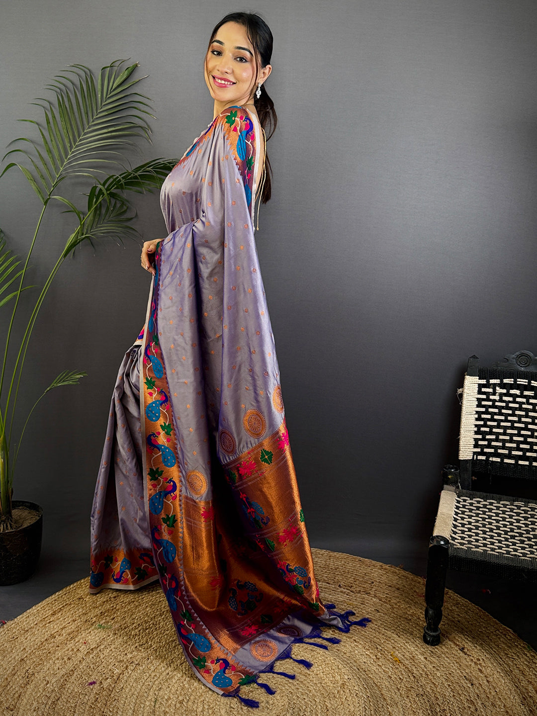 Regal Lavender Yeola Paithani Soft Silk Saree by My Store