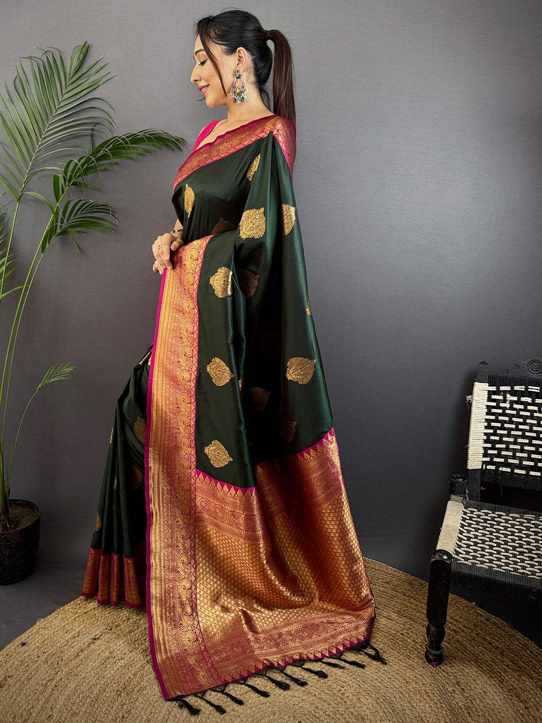 Green Soft Gadwal Silk Saree by My Store