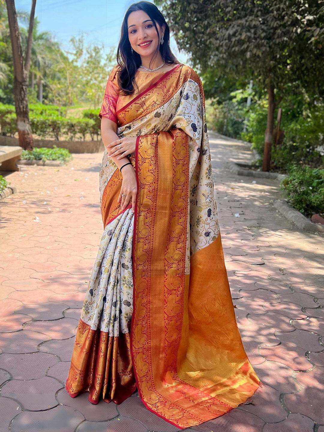Red Colour Banarasi One Grm Tissue Silk Festive Wear Saree by My Store