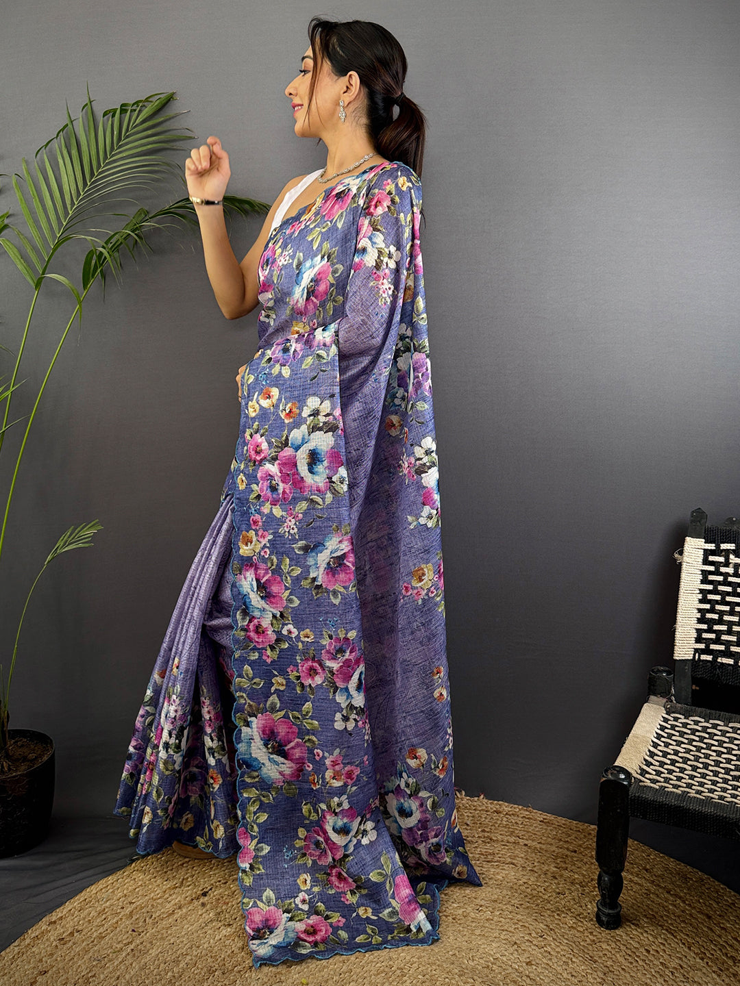 Lavender Floral Cut Work Kota Saree by My Store