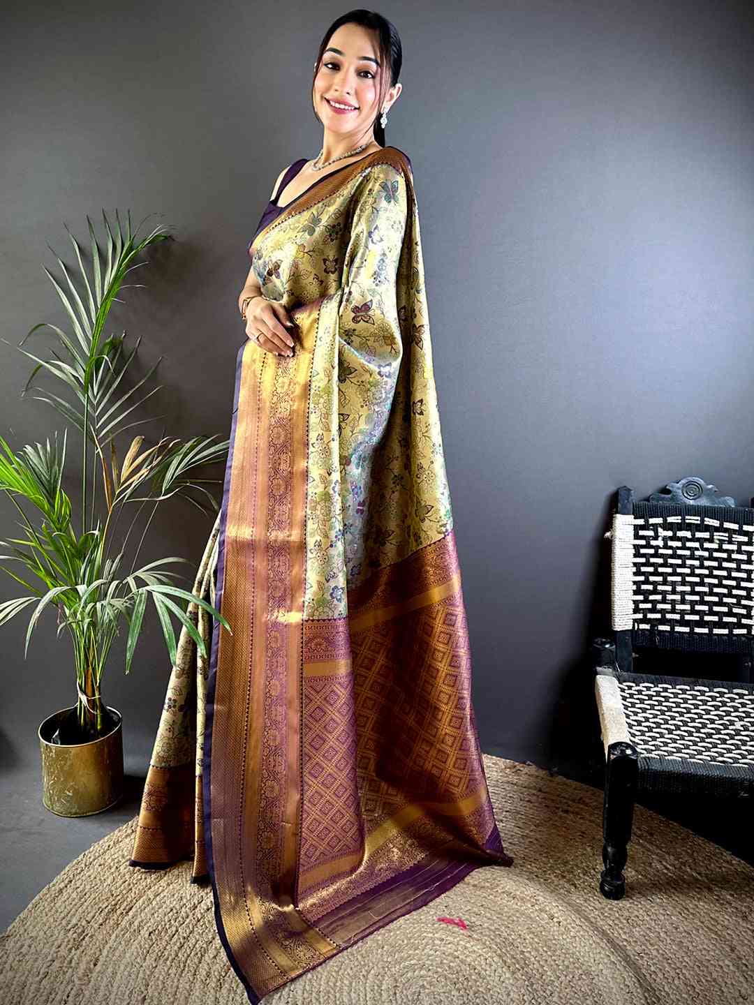 Purple Dharmavaram Butterfly Silk Saree by My Store